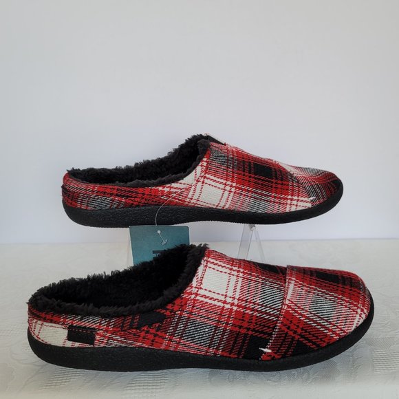 TOMS Mens Berkeley Faux Fur Lined Slip-On Slippers-Red Plaid- Men's Size 12 - Picture 11 of 15
